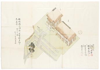 (JAPAN -- ARCHITECTURE.) Group of 4 large manuscript plans of Japanese villas and shrines in the Kamakura area, south of Yokohama.